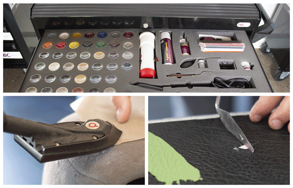 XL trolley complete set smartrepair bestaande voor reparatie:
Stof en velour bekleding A
Reparatie kunststof leer/vinyl B1
Structuur aanbrengen en spuiten leer/vinyl B2,3,4
Ruitreparatie (ster) D1
Reparatie en polijstset lichtmetalen velgen E