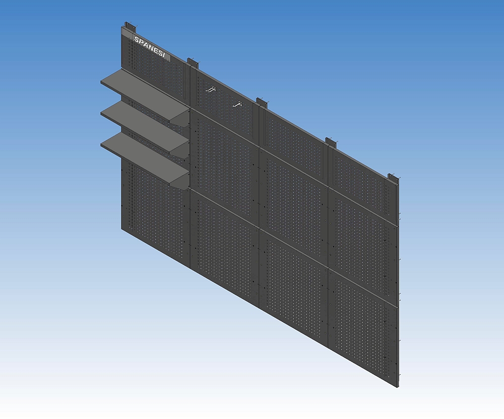 Gereedschapswand Spanesi 4000x2500mm
Op deze Spanesi opbergwand kunnen allle richtbank toebehoren zoals trekklemmen en kettingen overzichtelijk opgehangen worden. Het maakt een richthoek af en werkt efficient omdat alles een vaste plek heeft.
Het set bestaat uit:
8 wandpanelen van 1000x1000 
4 wandpanelen van 500x1000
ophangconstructie
3 opbergplanken lengte 1000mm
Bevestigingsmaterialen
20x stalen ophangshaak enkel
20x stalen ophanghaak dubbel

Exclusief montage kosten!